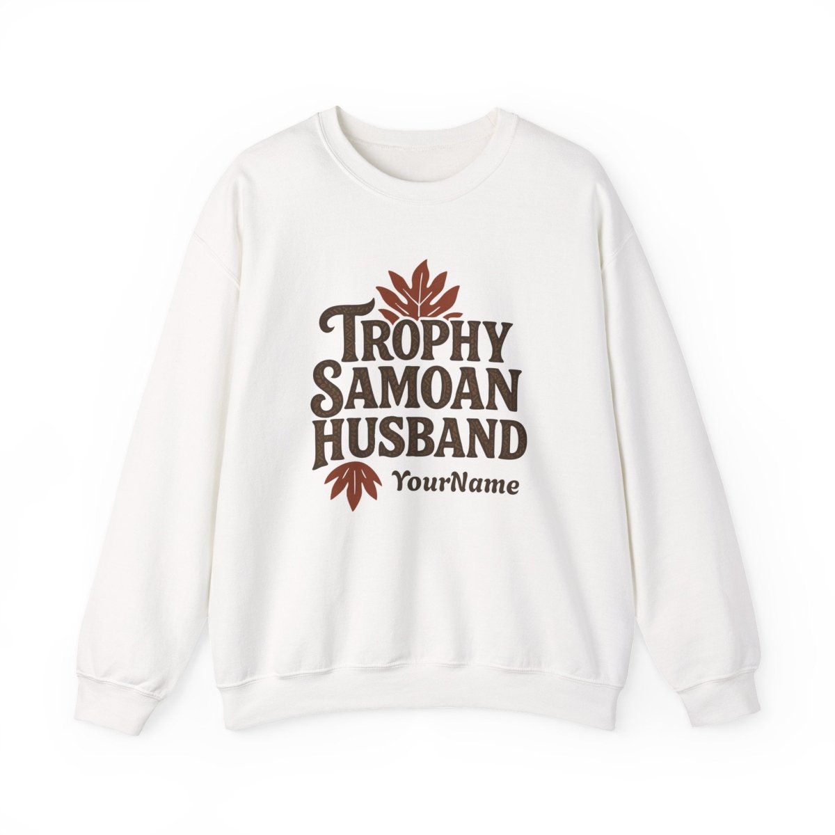 Unisex heavy sweatshirt featuring Trophy Samoan Husband design, made by The Print Bar, with personalized Samoan motifs.