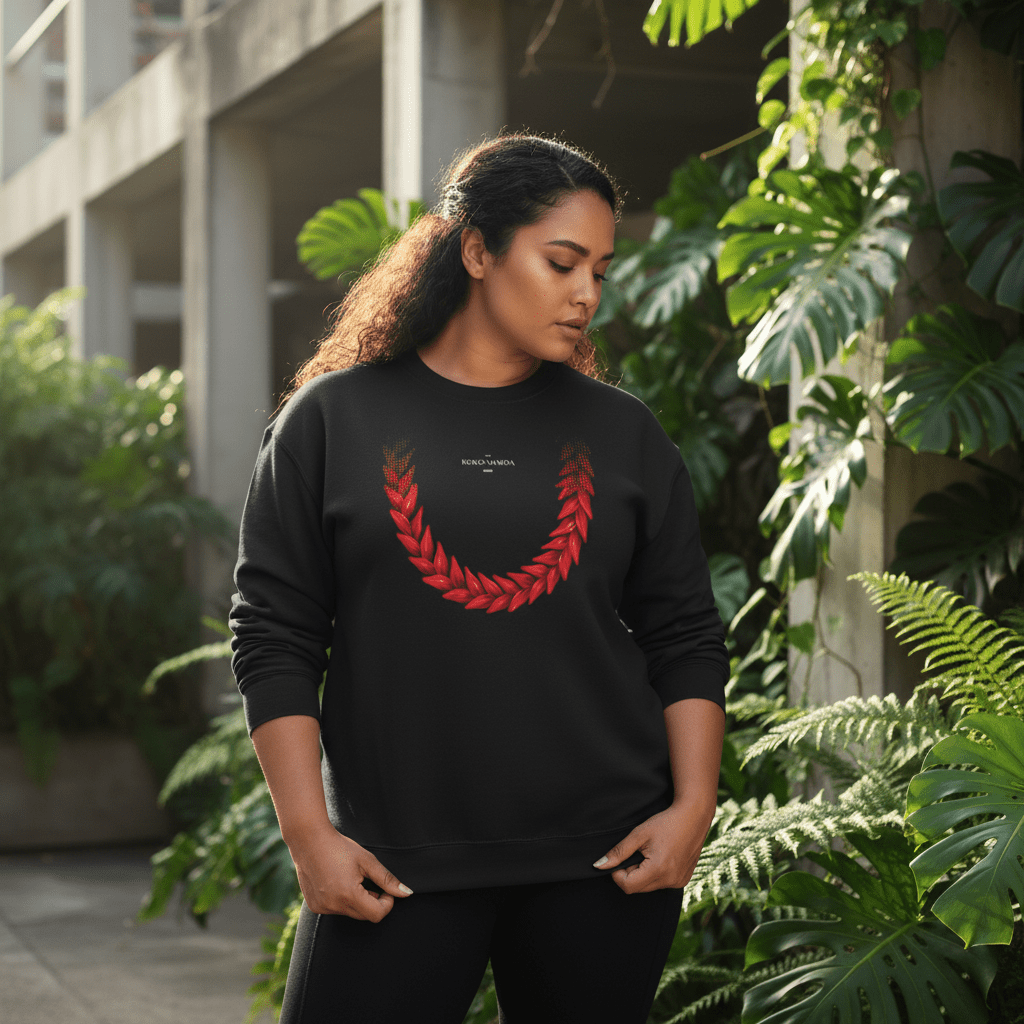 Unisex heavy sweatshirt featuring Ula Fala design, in neutral colors, made for comfortable casual wear.