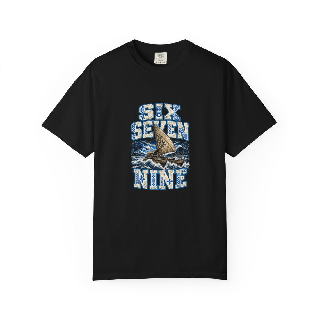 679 Fiji print on the front of a black unisex tee