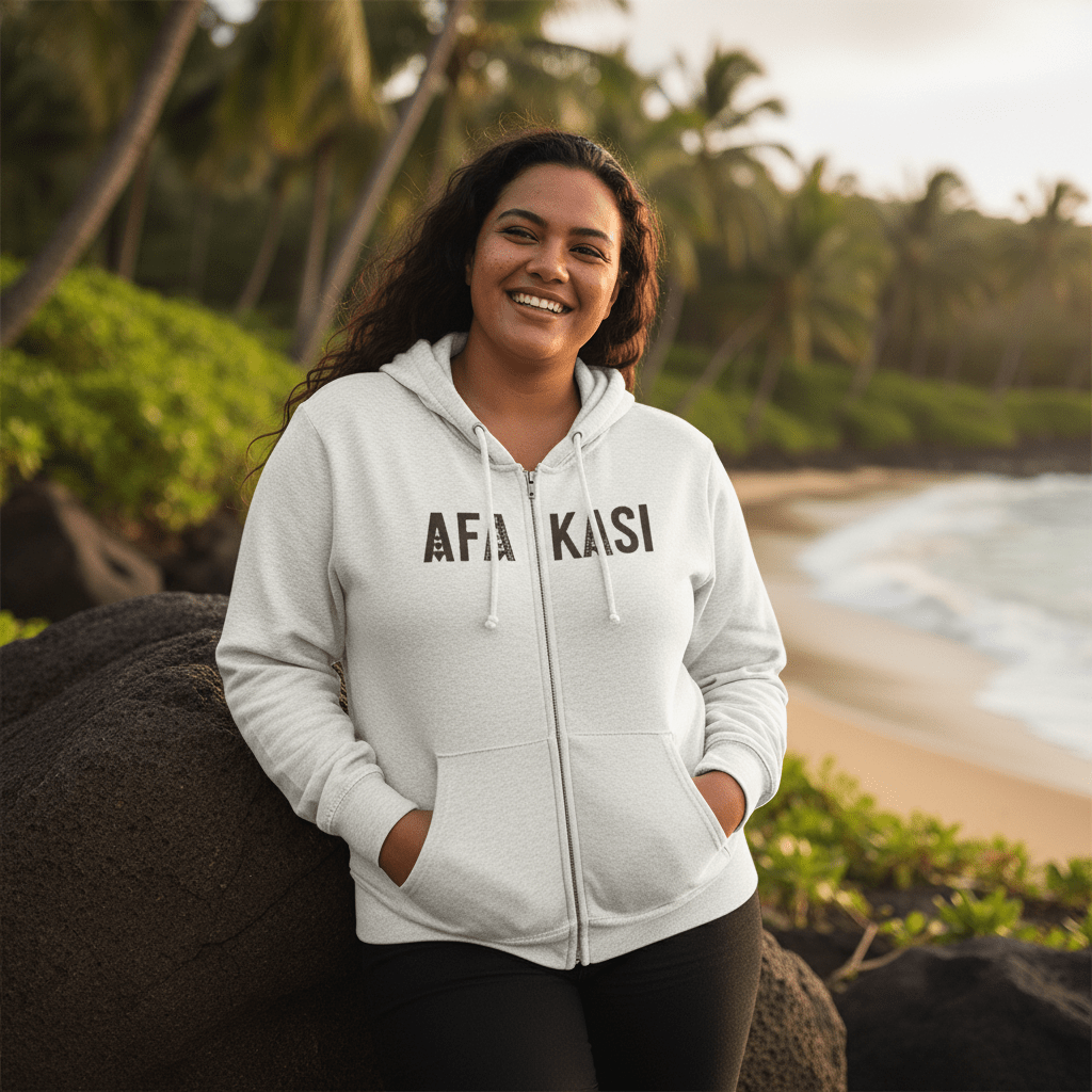 Unisex zip hoodie in black by Monster Digital featuring AFAKASI design, ideal for AU/NZ/USA style and comfort.