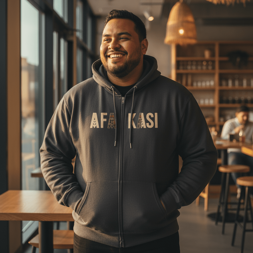 Unisex zip hoodie by Monster Digital featuring AFAKASI design, ideal for AU, NZ, and USA markets.