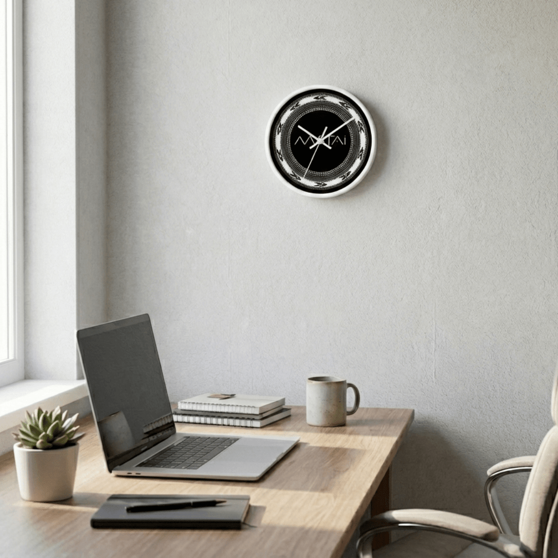 Decorative 10-inch Matai wall clock, featuring a stylish home decor design in natural wood finish.