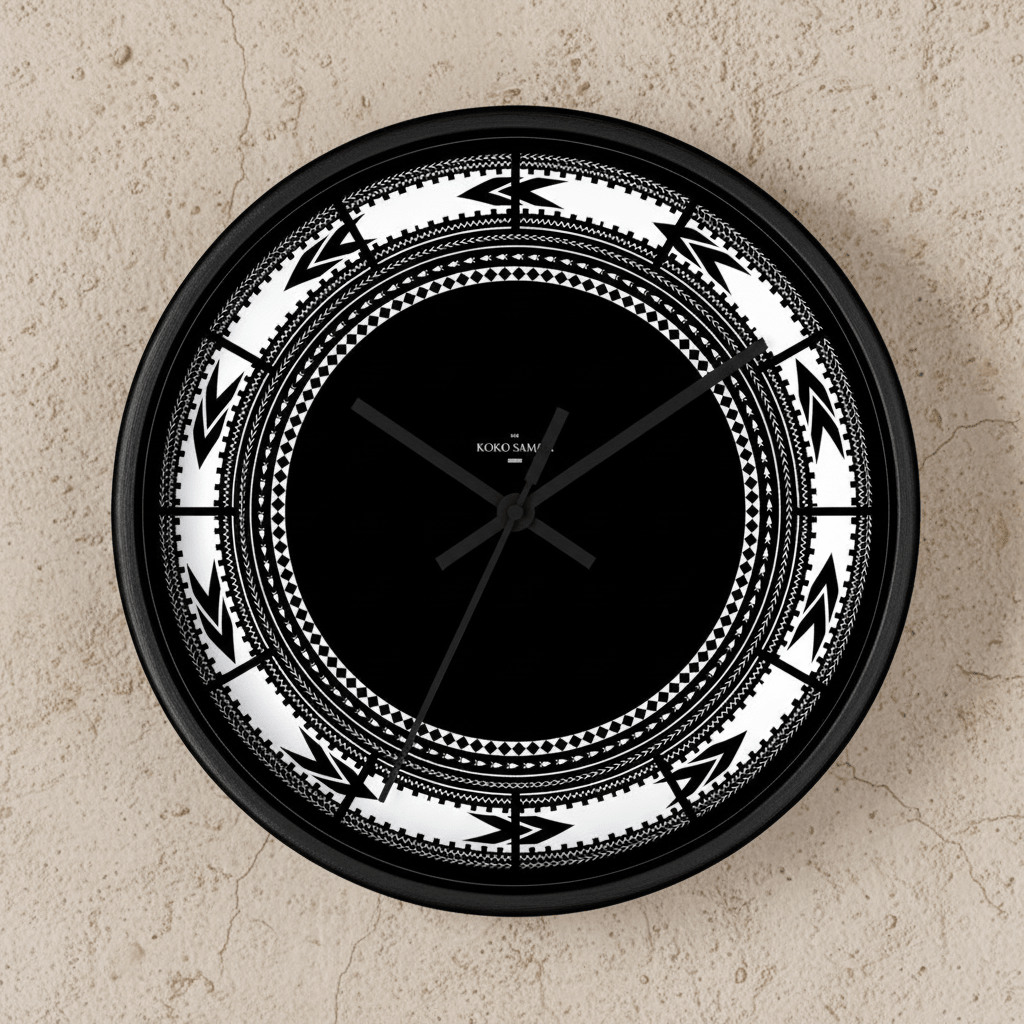 White 10-inch wall clock with Pe'a design, suitable for home decor, showcasing a modern Polynesian style.