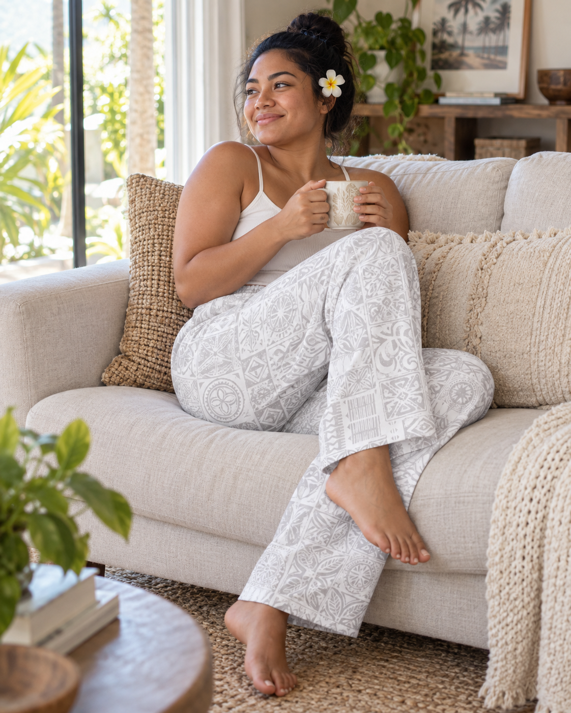 Women's Pyjama Pants - White Sunday worn in everyday life
