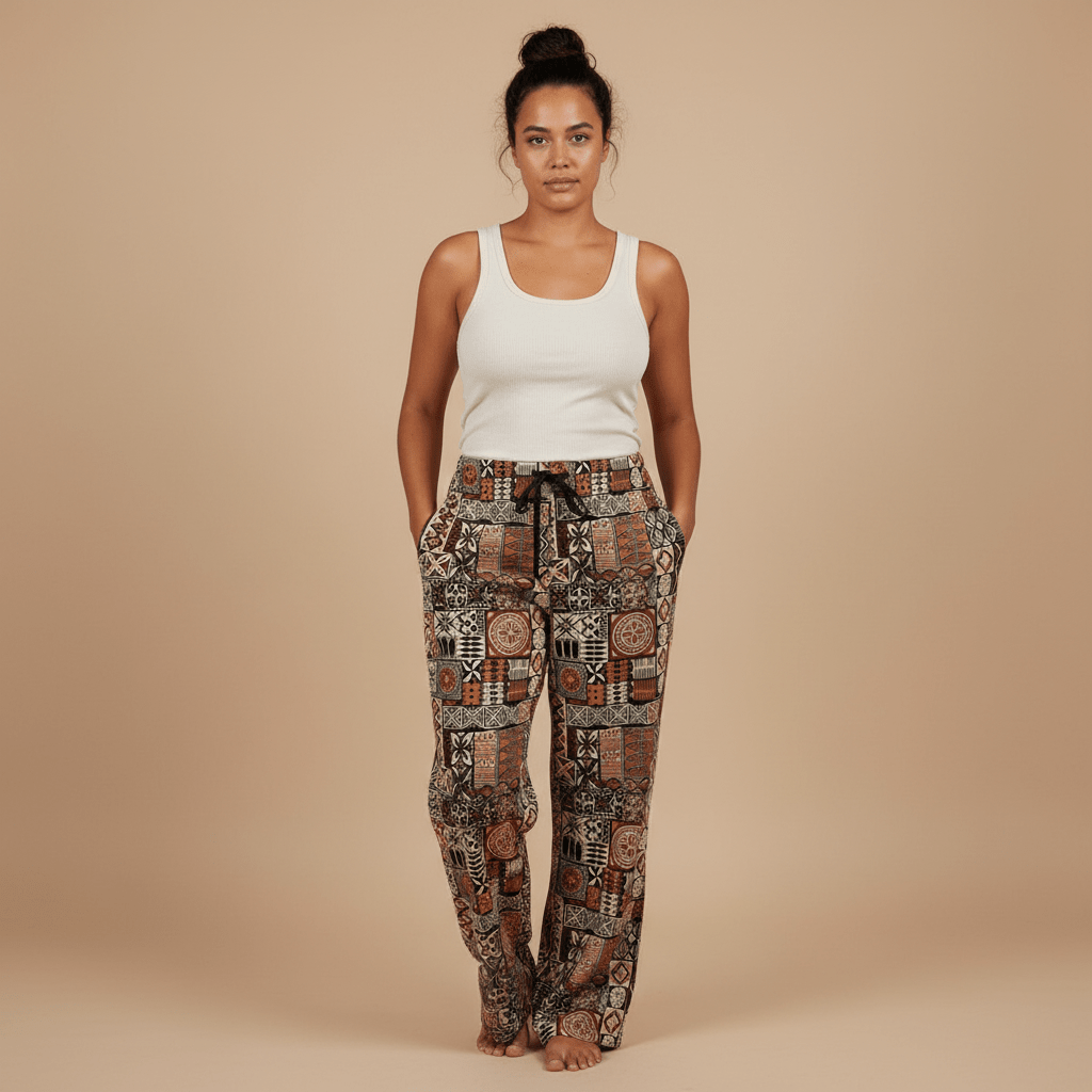 Women's Elei pajama pants by MWW on Demand featuring tropical print in soft fabric, perfect for comfortable sleepwear.