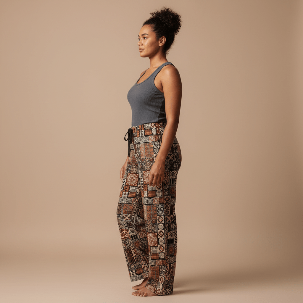 Women's Elei Pajama Pants by MWW on Demand featuring traditional Samoan-inspired print, comfortable lounge wear for women.