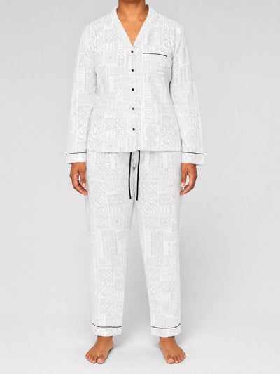 Women's Satin Pyjamas - White Sunday