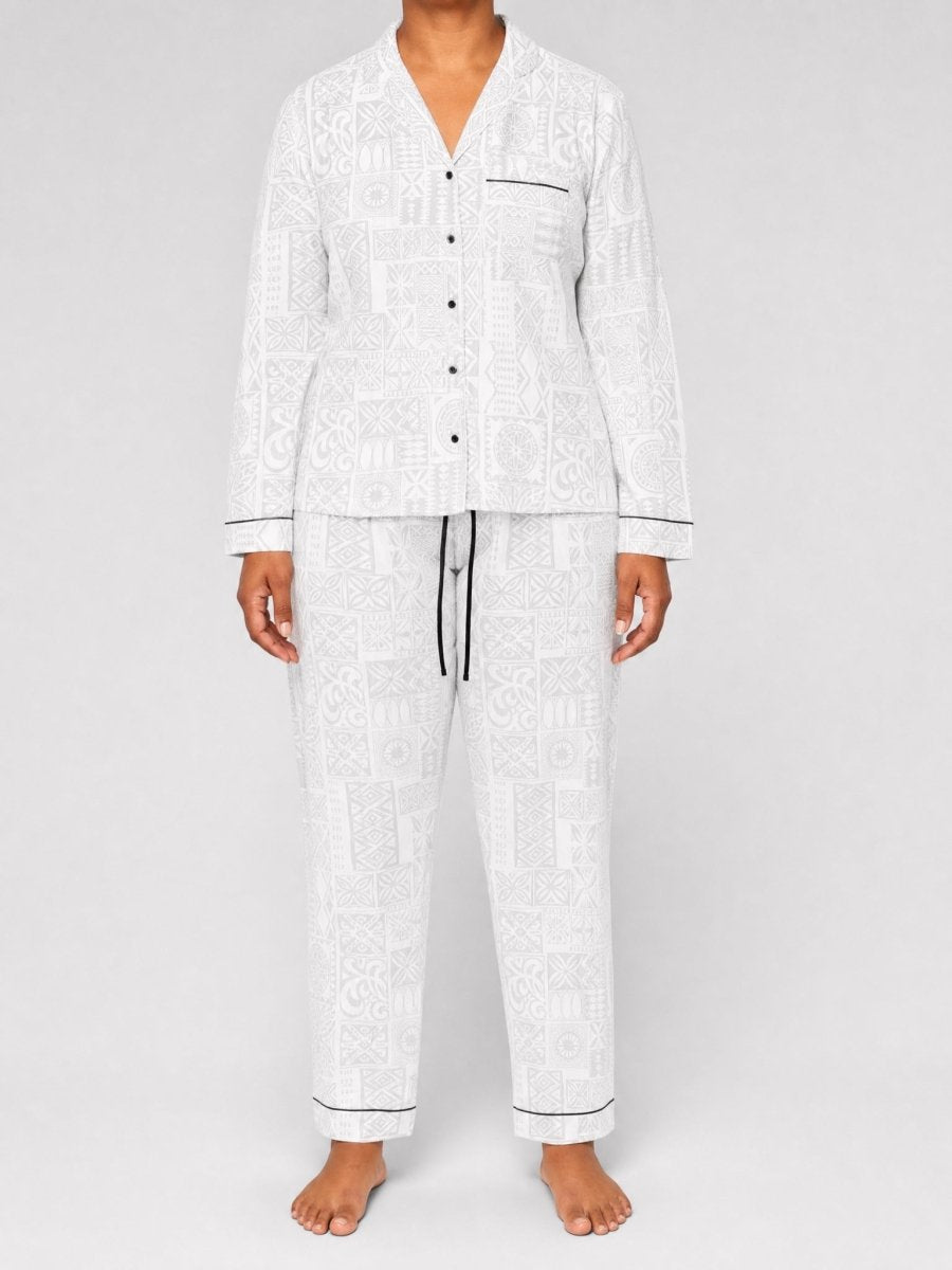 Women's Satin Pyjamas - White Sunday - The Koko Samoa