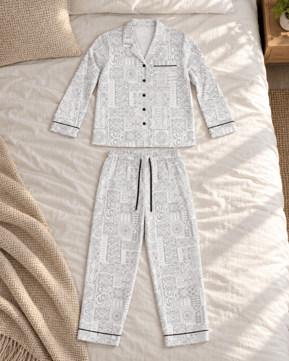 Women's Satin Pyjamas - White Sunday - The Koko Samoa