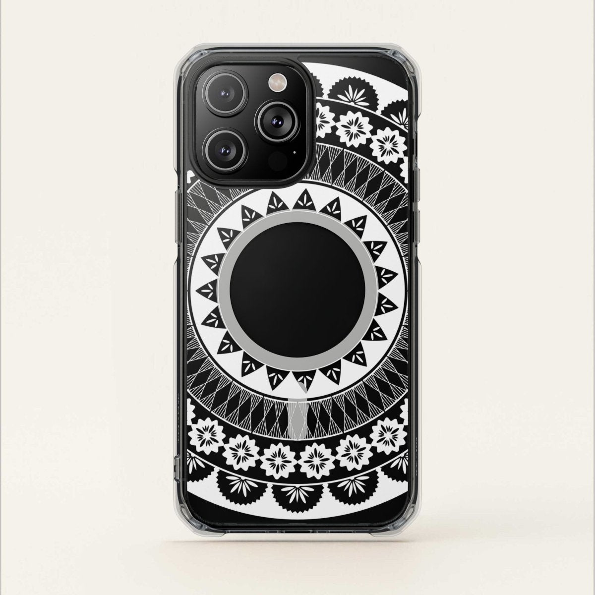 PasifikaOne MagSafe clear case for iPhone 16 with Fiji design, transparent protective cover, compatible with AU, NZ, and USA.