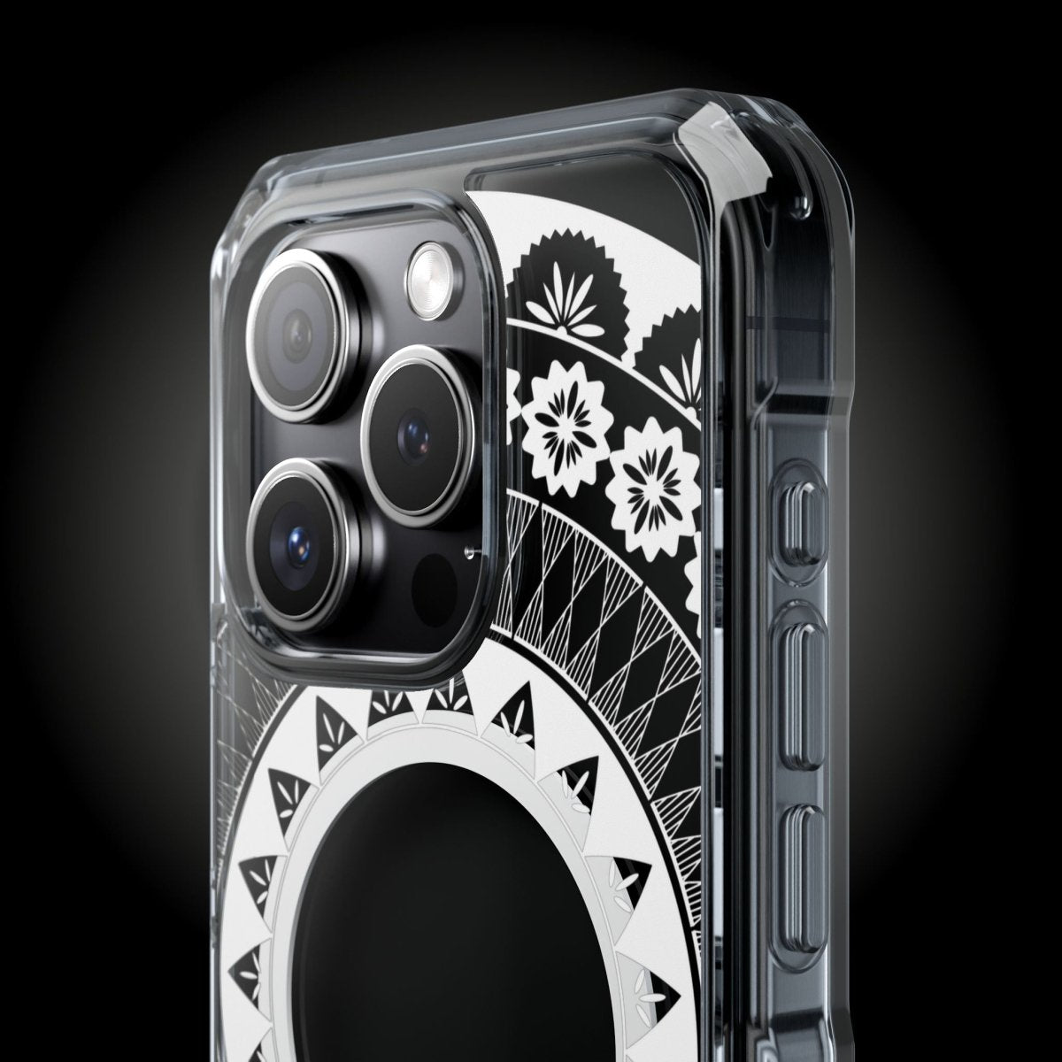 PasifikaOne MagSafe clear case for iPhone 16 featuring Fiji design, transparent cover with subtle branding and Fiji motif.