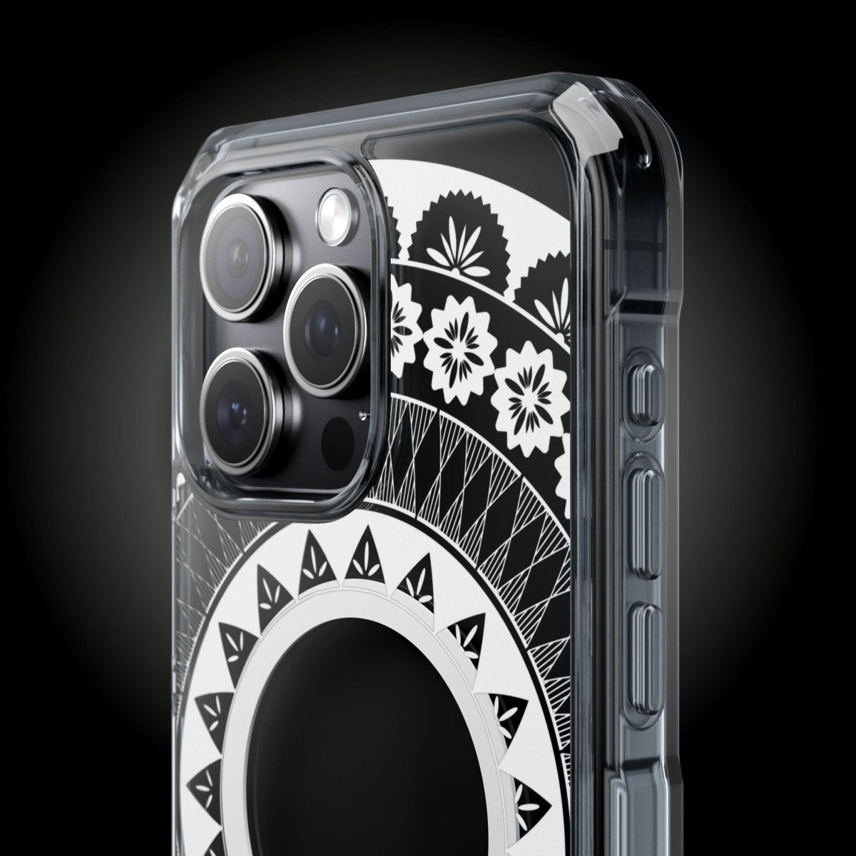 PasifikaOne MagSafe clear case for iPhone 16 featuring Fiji design, transparent protection, and magnetic compatibility.
