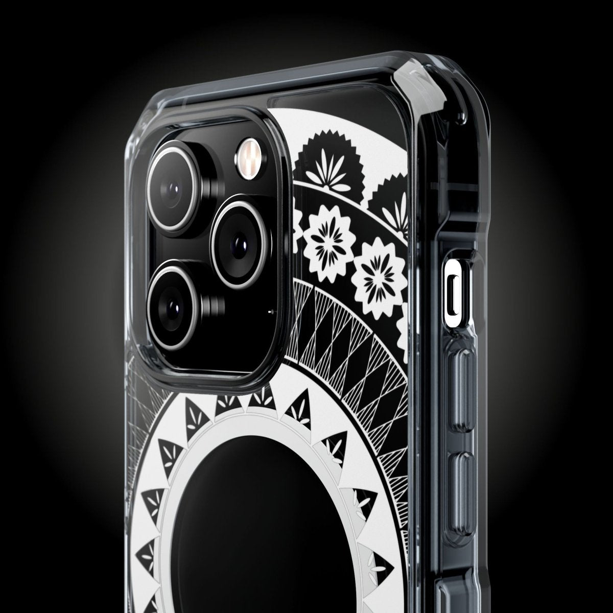 WOYC PasifikaOne MagSafe clear case for iPhone 16 with Fiji design, showcasing a transparent protective cover with island motif.