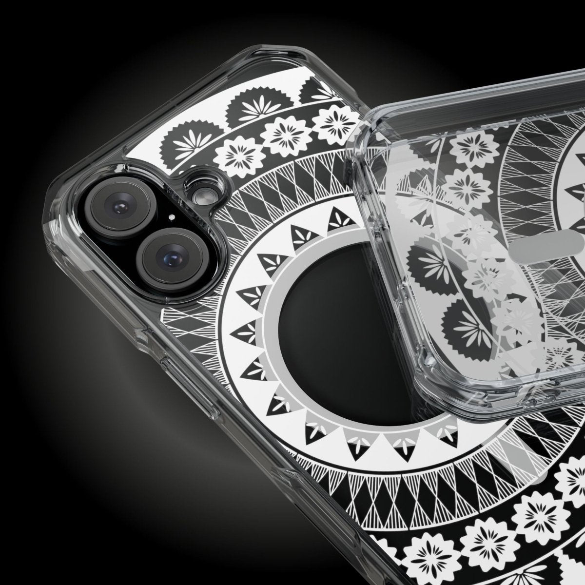 WOYC PasifikaOne MagSafe clear case for iPhone 16 featuring Fiji design, transparent protective cover with MagSafe compatibility.