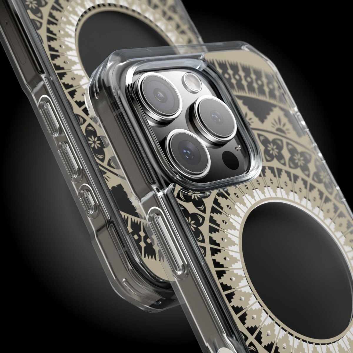 WOYC PasifikaOne MagSafe iPhone clear case with Fiji Reversed design for iPhone 16, showcasing transparent protection and vibrant pattern.