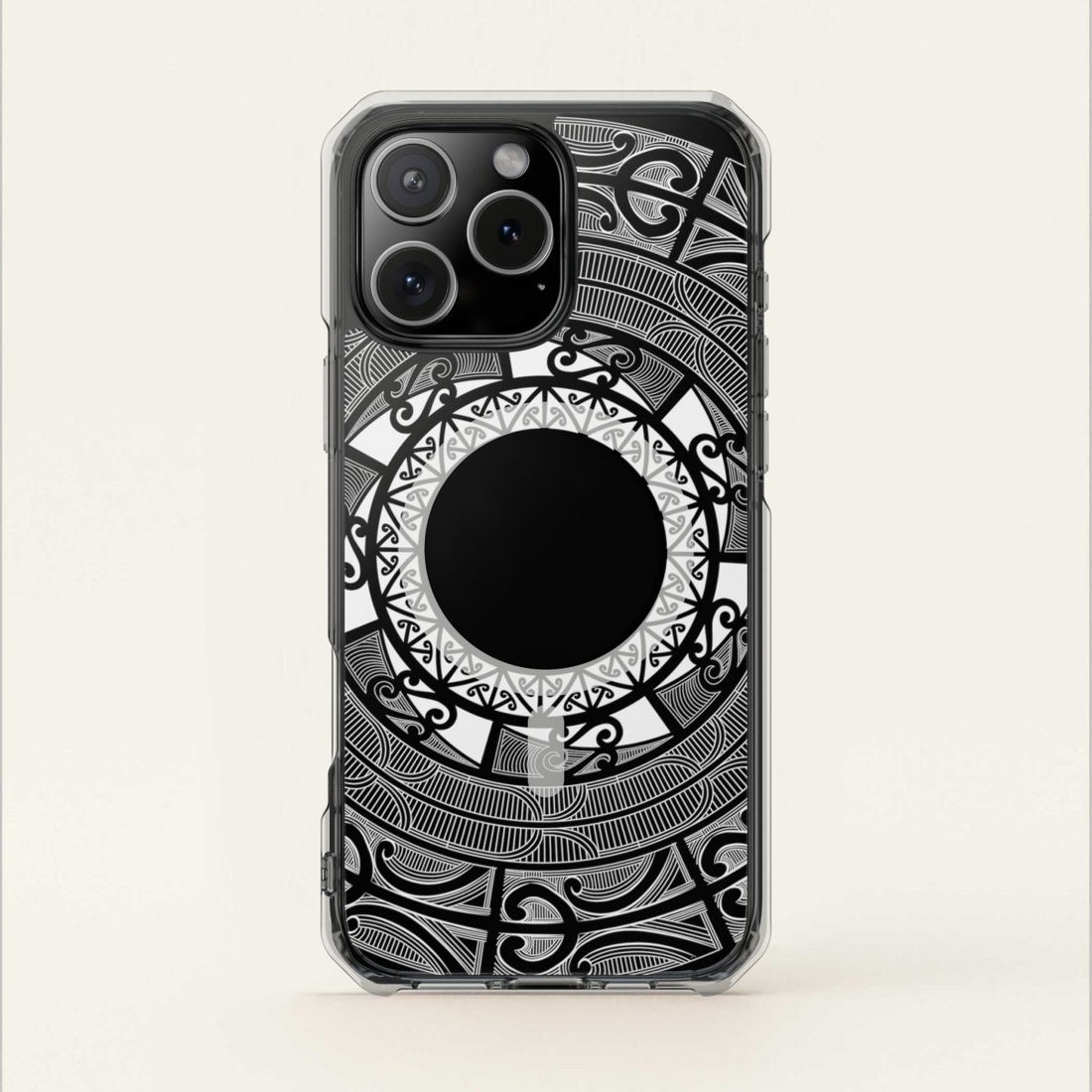 PasifikaOne MagSafe clear case for iPhone 16 featuring Māori design, transparent protection, compatible with AU, NZ, and USA models.