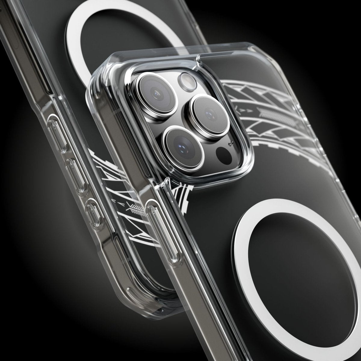 PasifikaOne MagSafe clear case for iPhone 16 with Samoan Arrows design, compatible with AU, NZ, and USA models.