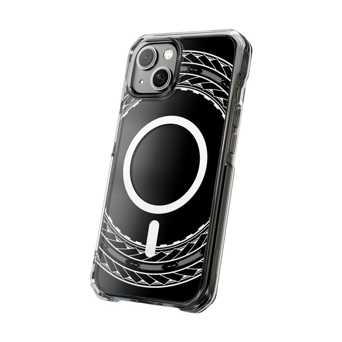 WOYC PasifikaOne MagSafe clear case for iPhone 16 featuring Samoan arrows design, transparent protective Magsafe case.