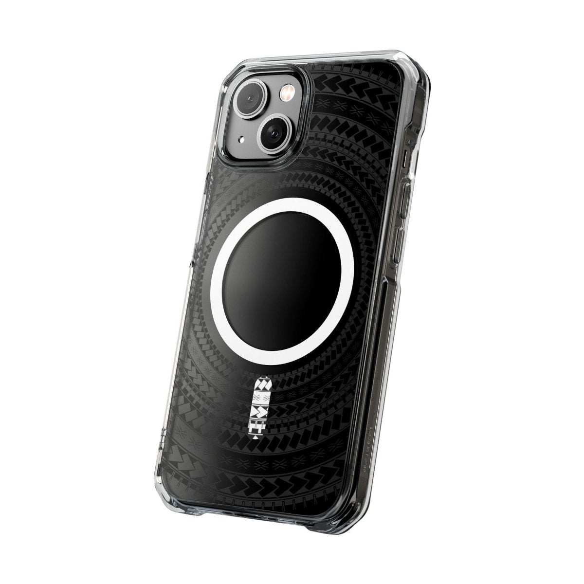 PasifikaOne MagSafe clear case for iPhone 16, featuring Samoan Black design and transparent protection.