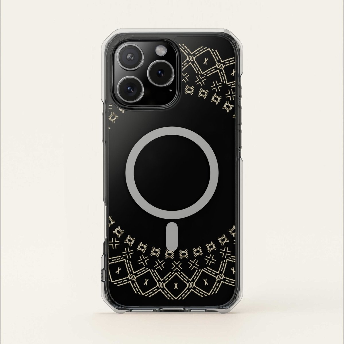 WOYC PasifikaOne MagSafe iPhone clear case featuring Samoan Malu design, compatible with iPhone 16 and MagSafe accessories.