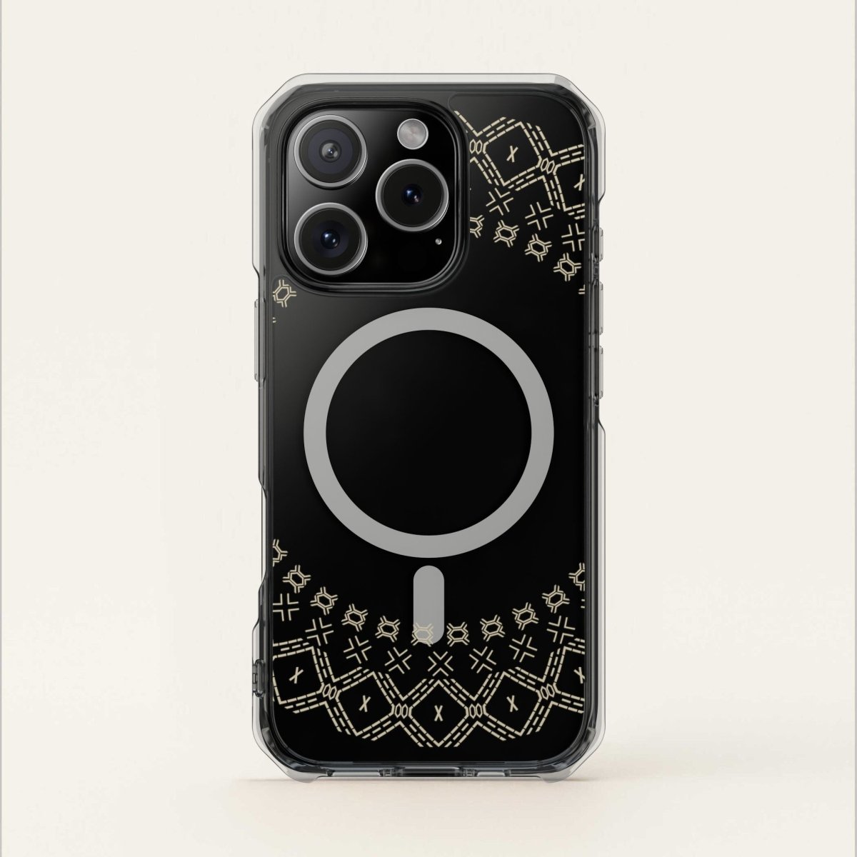 PasifikaOne MagSafe clear case for iPhone 16 featuring Samoan Malu design, transparent protective Magsafe case.
