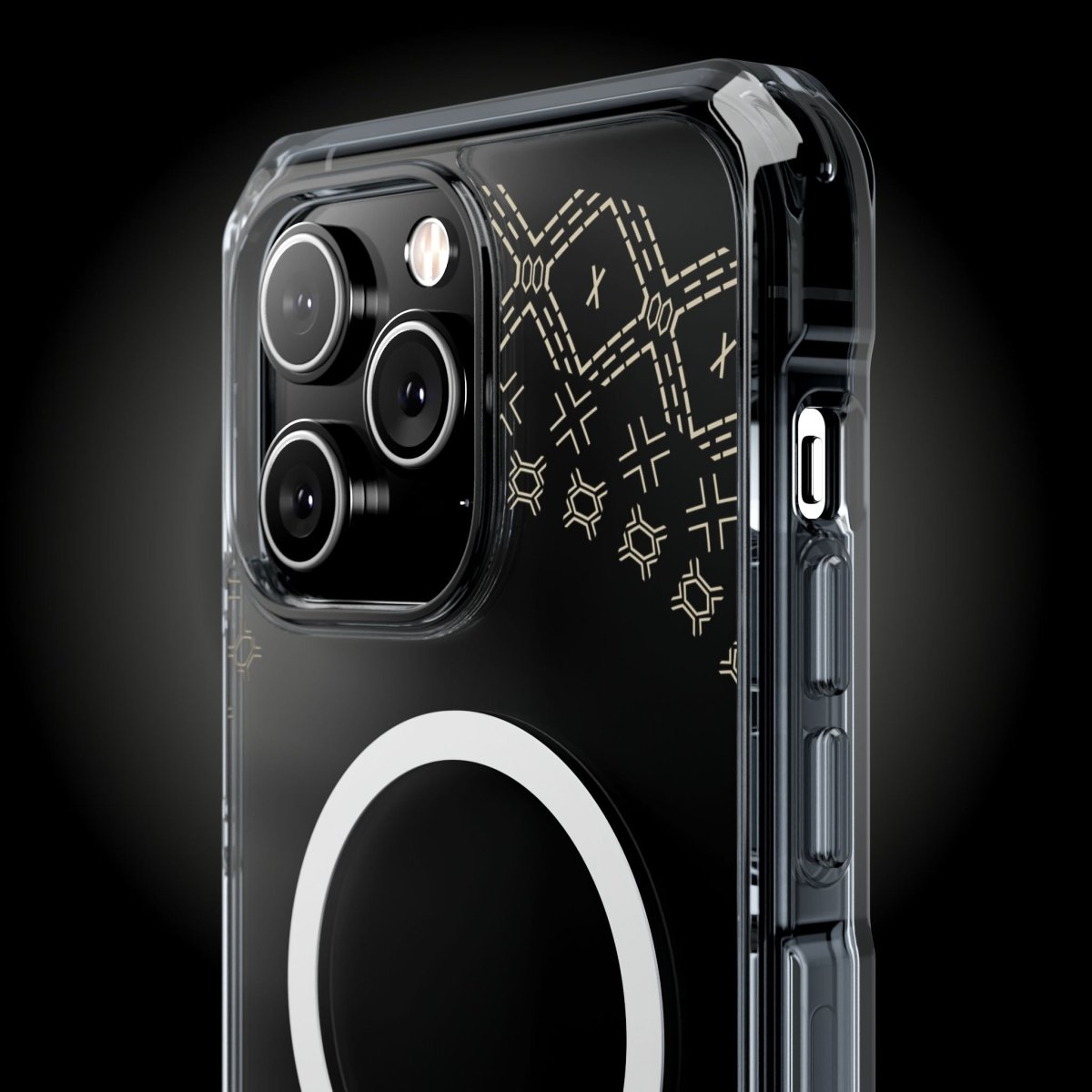 WOYC PasifikaOne MagSafe clear case for iPhone 16 featuring Samoan Malu design, transparent Magsafe compatible phone cover.