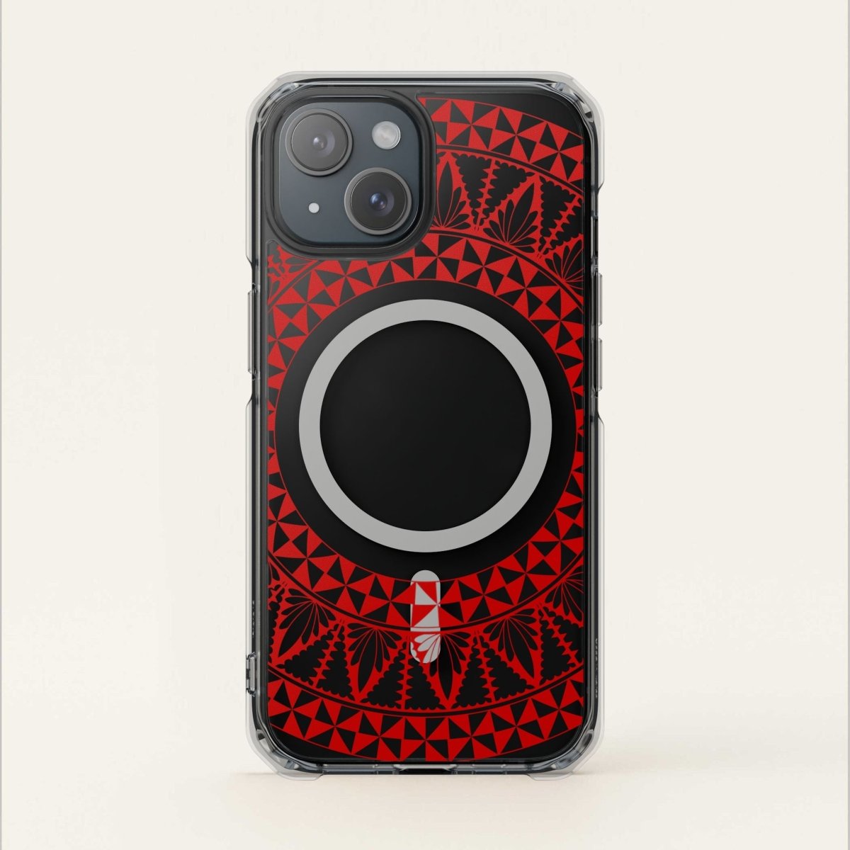 PasifikaOne MagSafe clear case for iPhone 16 with Tongan Redleaf design, transparent protective cover for MagSafe compatibility