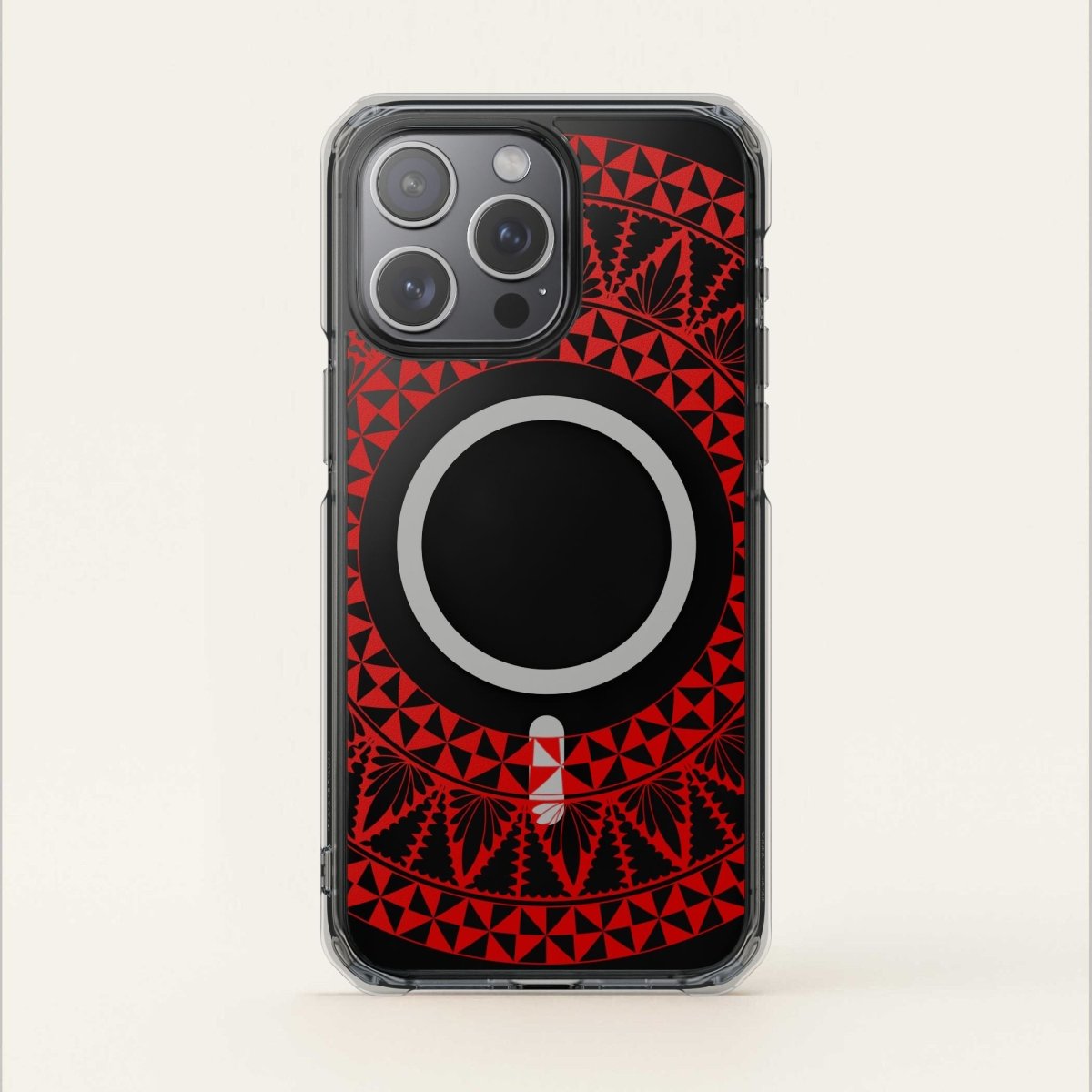 PasifikaOne MagSafe clear case for iPhone 16 with Tongan Redleaf design, transparent protective phone cover.