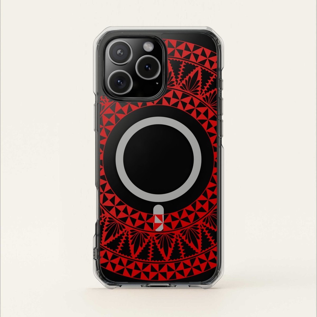PasifikaOne MagSafe clear case for iPhone 16 with Tongan Redleaf design, showcases a transparent protective cover.