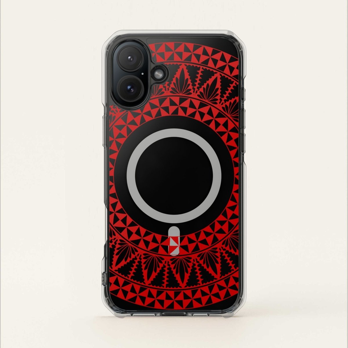 PasifikaOne MagSafe clear case for iPhone 16 with Tongan Redleaf design, transparent protective phone cover.