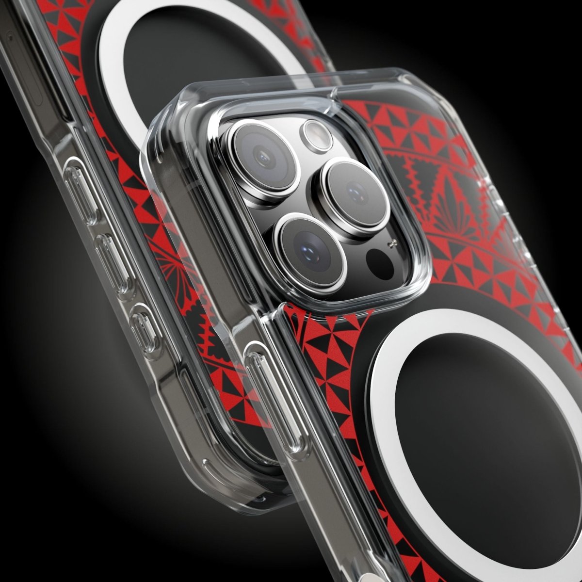 PasifikaOne MagSafe clear case for iPhone 16 with Tongan Redleaf design, showcasing a transparent protective cover.