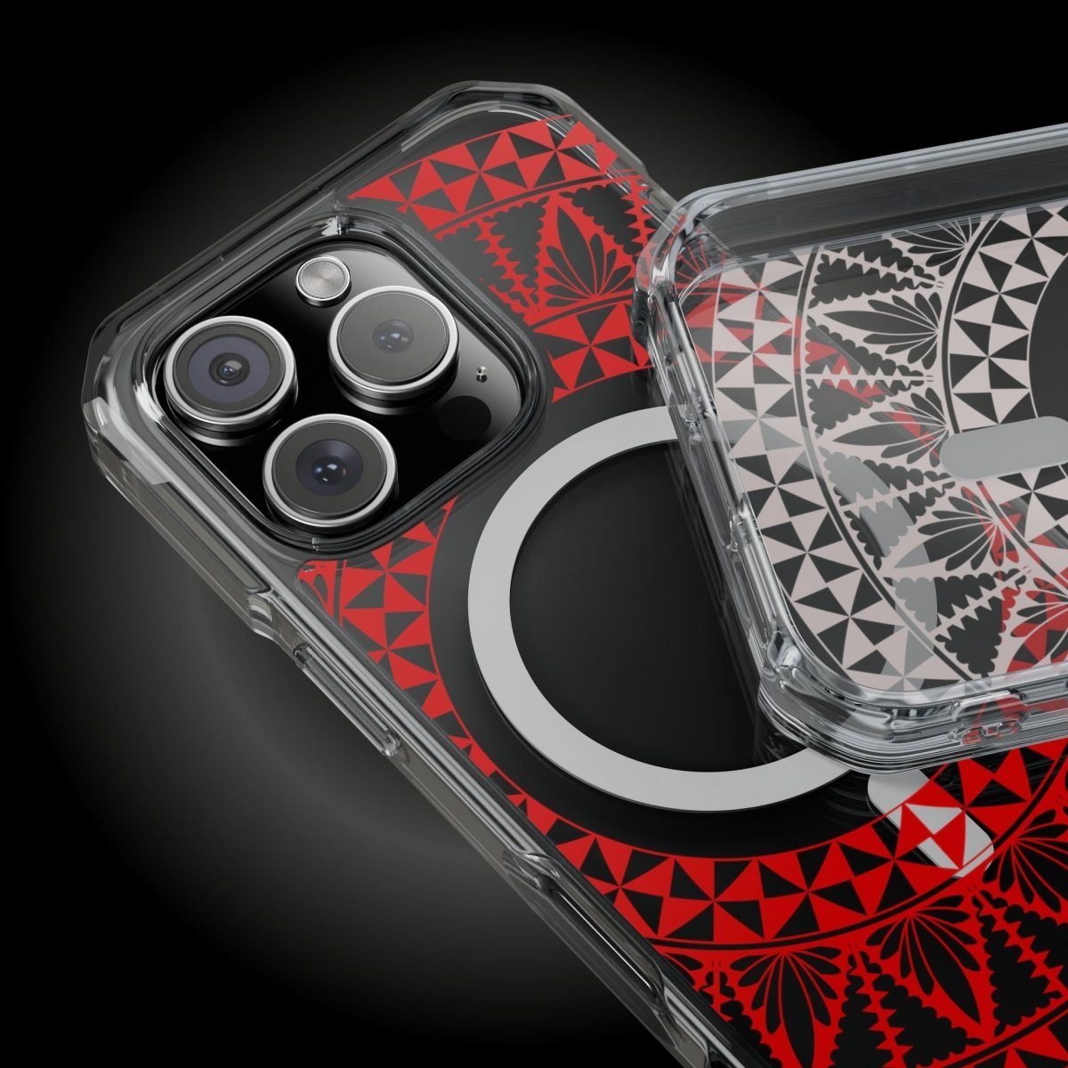 PasifikaOne MagSafe clear case for iPhone 16 with Tongan Redleaf design, transparent protective cover for MagSafe compatible phones