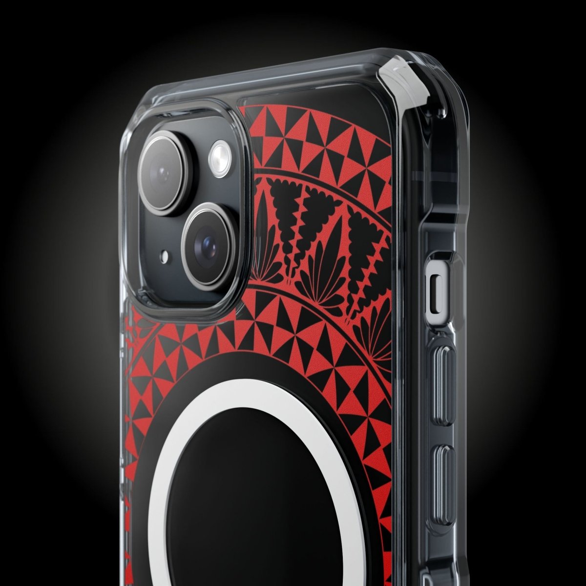 PasifikaOne MagSafe clear case for iPhone 16 with Tongan Redleaf design, made for AU, NZ, and USA markets.
