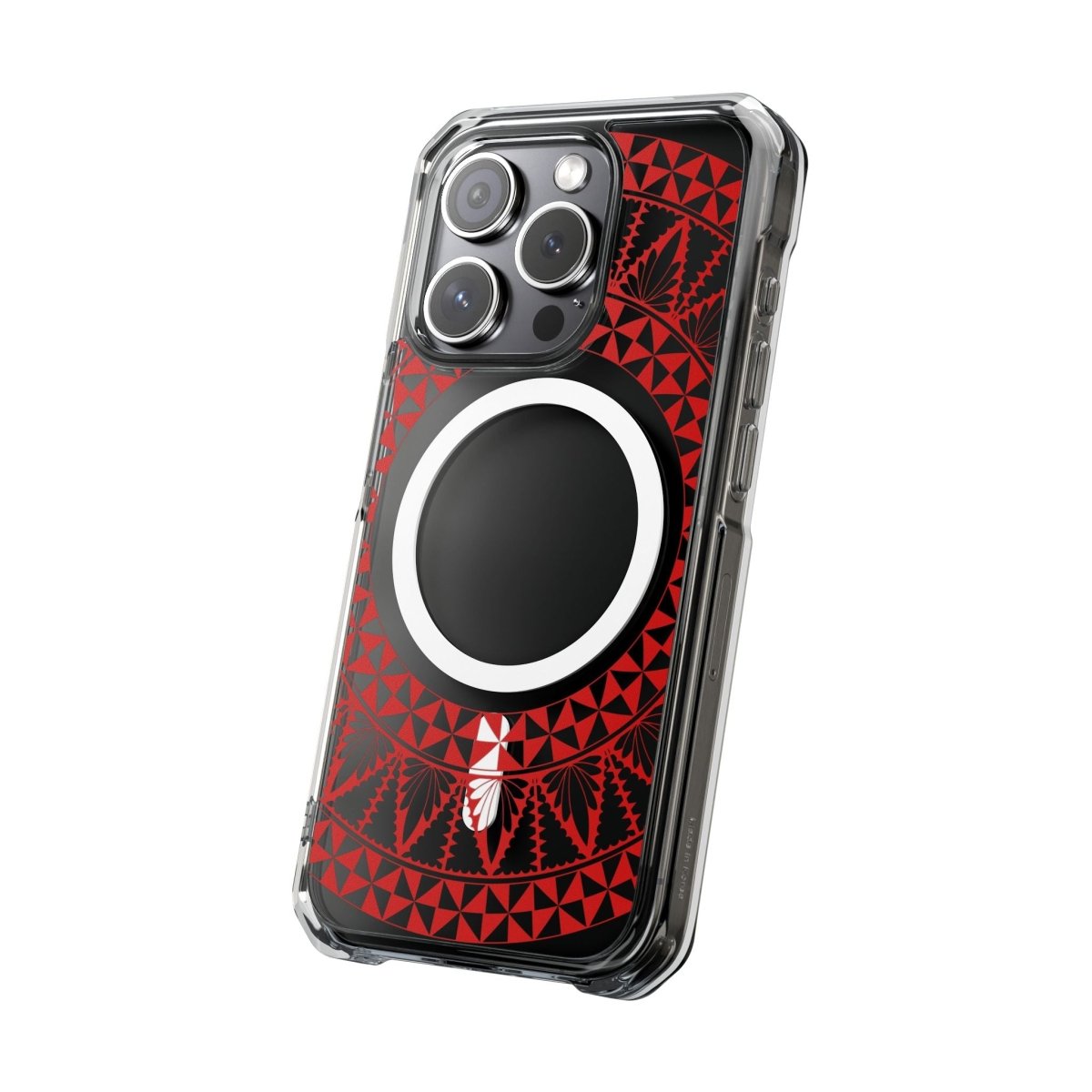PasifikaOne MagSafe clear case for iPhone 16 with Tongan Redleaf design, transparent protective phone cover.
