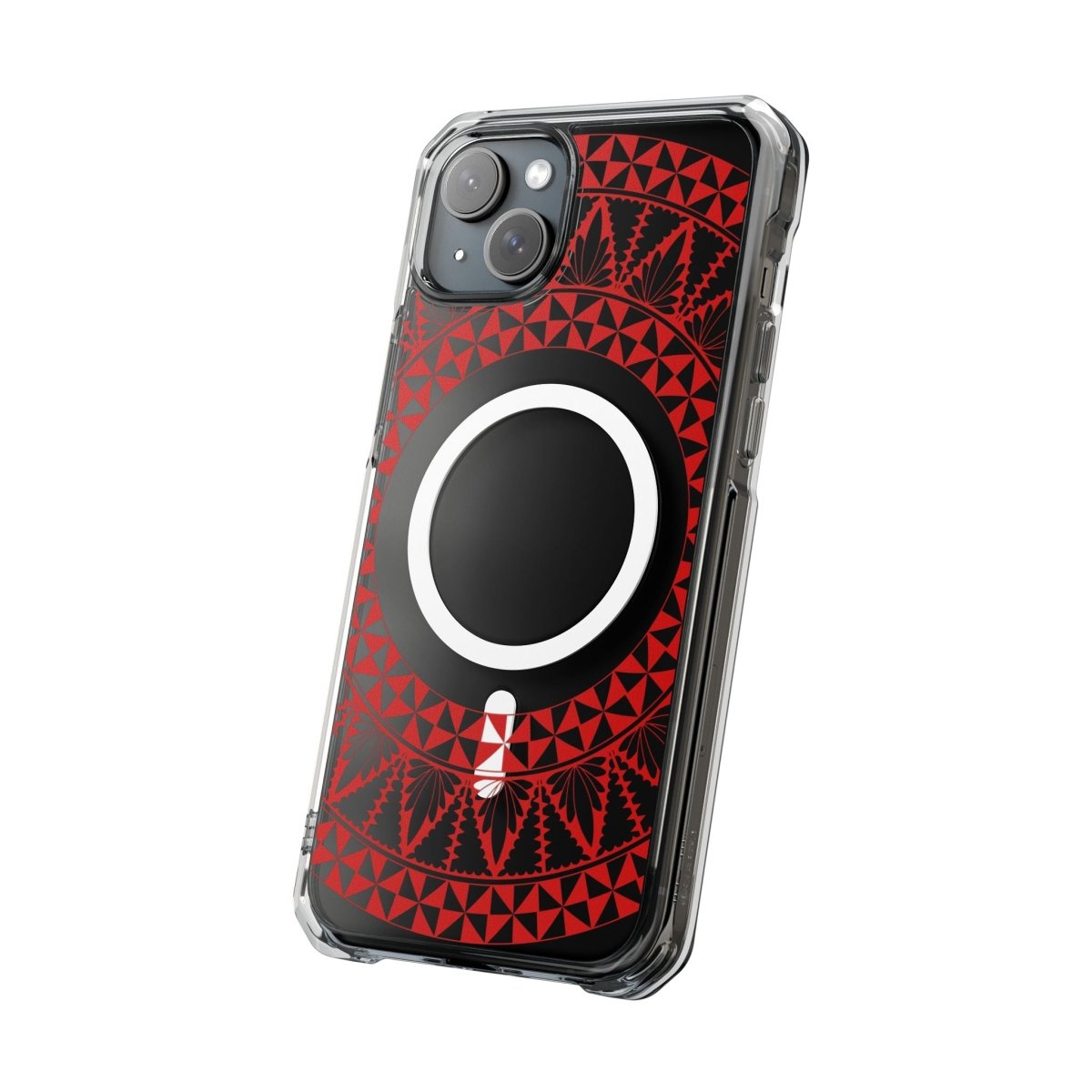 PasifikaOne MagSafe clear case for iPhone 16 with Tongan Redleaf design, transparent protective cover with MagSafe compatibility.