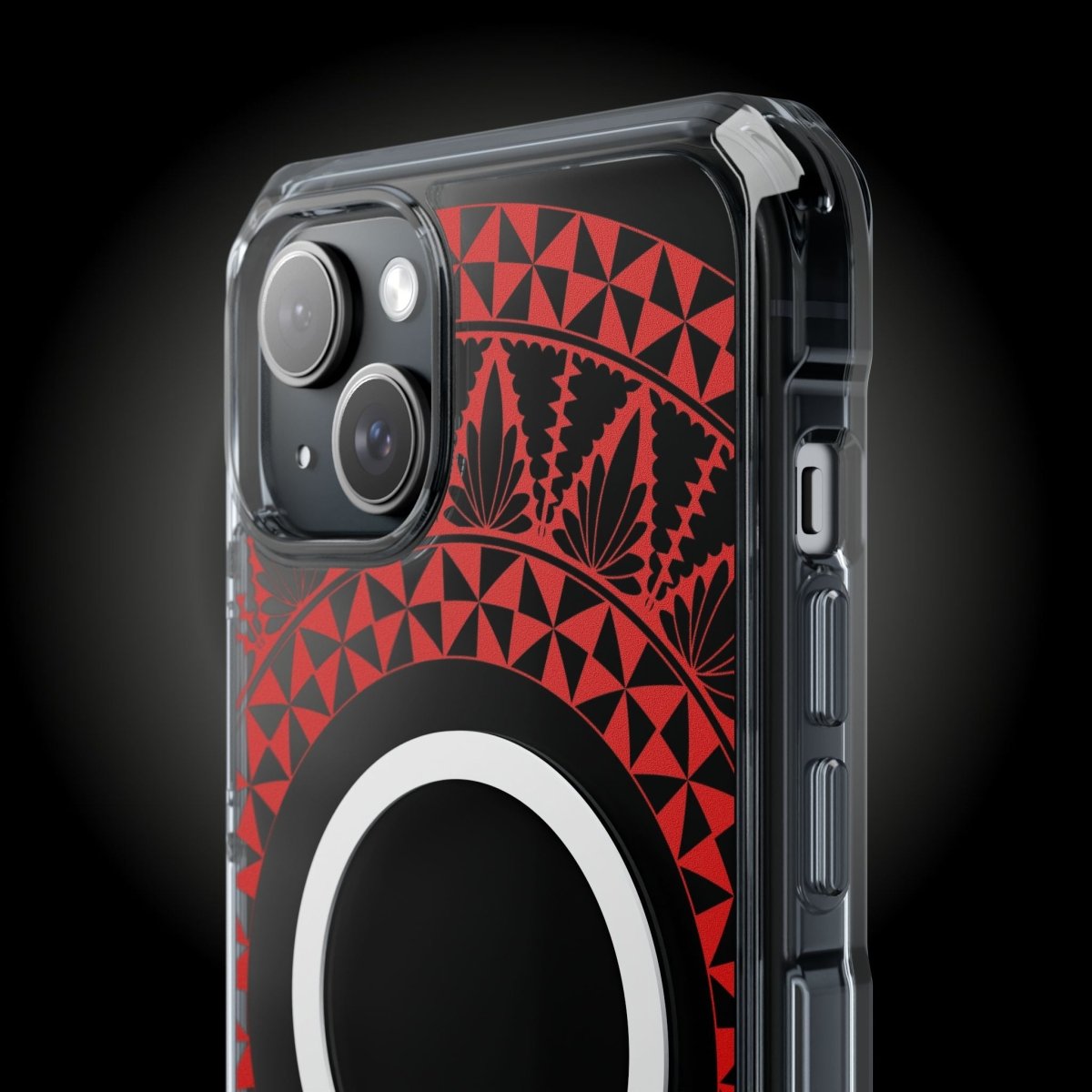PasifikaOne MagSafe clear case for iPhone 16 with Tongan Redleaf design, showcasing transparent protective cover.