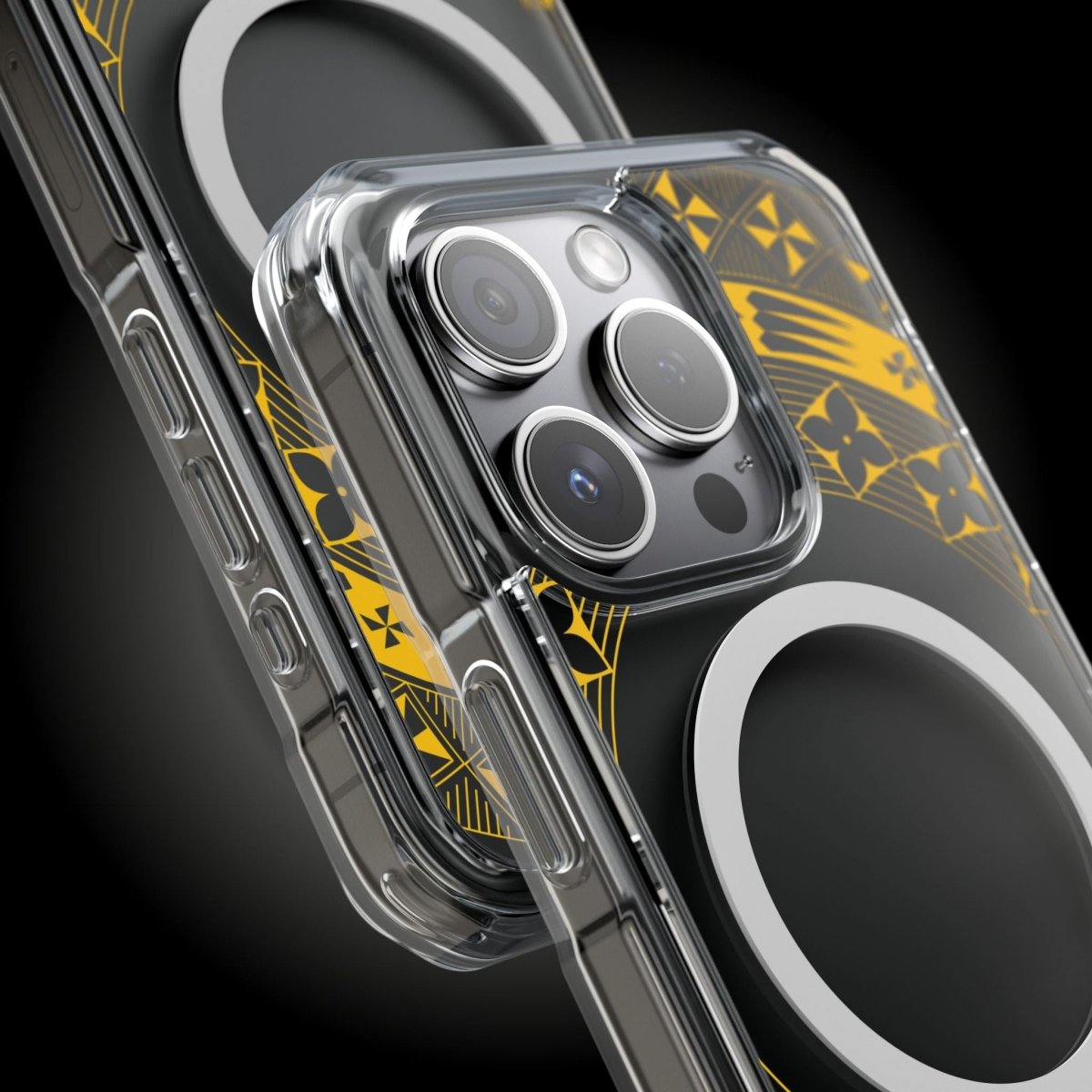 PasifikaOne MagSafe clear case for iPhone 16 in Tongan Yellow, transparent design with MagSafe compatibility.