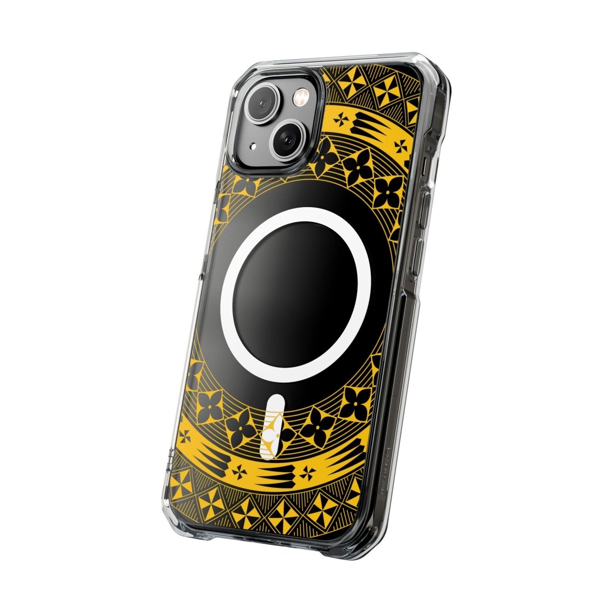 PasifikaOne MagSafe iPhone clear case in Tongan Yellow, designed for iPhone 16, with transparent protective cover.
