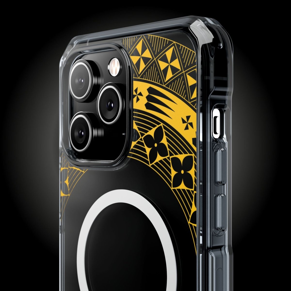 WOYC PasifikaOne MagSafe clear case for iPhone 16 in Tongan Yellow, showcasing the transparent design and MagSafe compatibility.