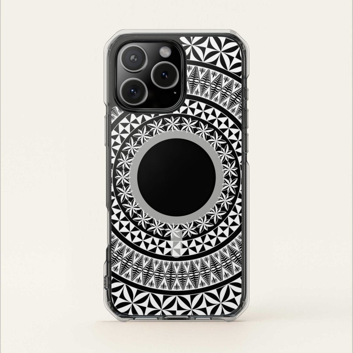 WOYC PasifikaOne MagSafe clear case for iPhone 16, featuring Tongan design, transparent cover, compatible with AU, NZ, and USA regions.