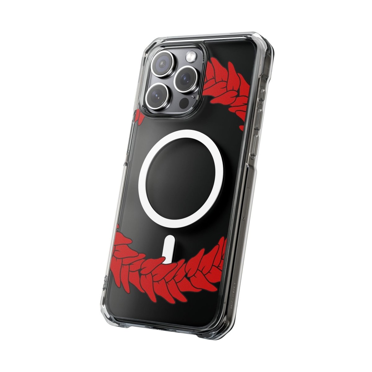 PasifikaOne MagSafe clear case for iPhone 16 featuring Ula Fala design, showcasing transparent protection with colorful Polynesian patterns.