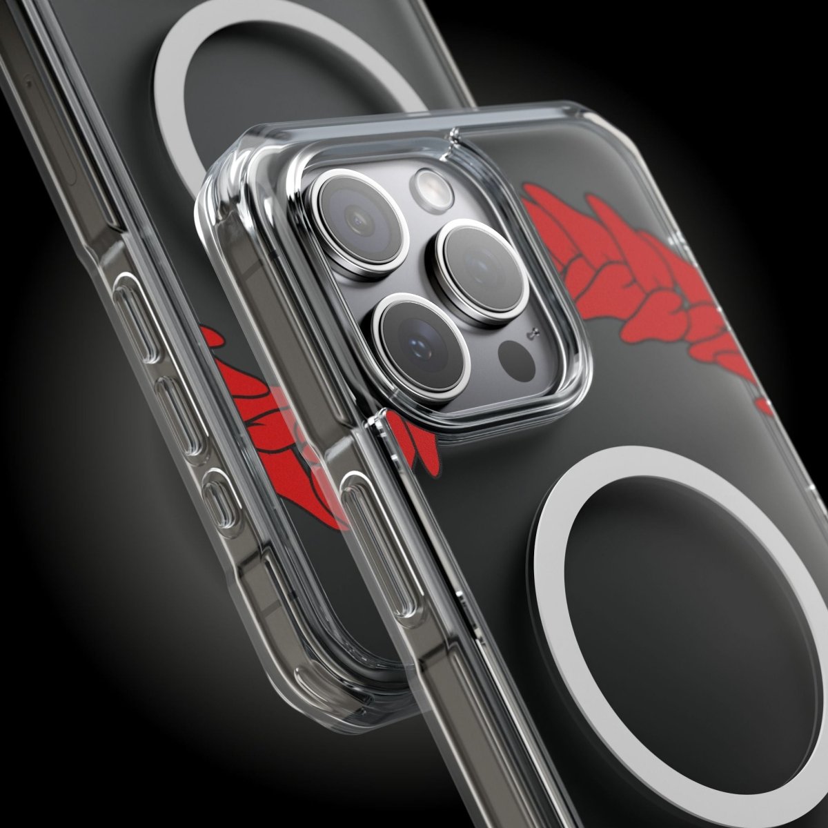 PasifikaOne MagSafe clear phone case with Ula Fala design for iPhone 16, showcasing transparent protection and vibrant artwork.