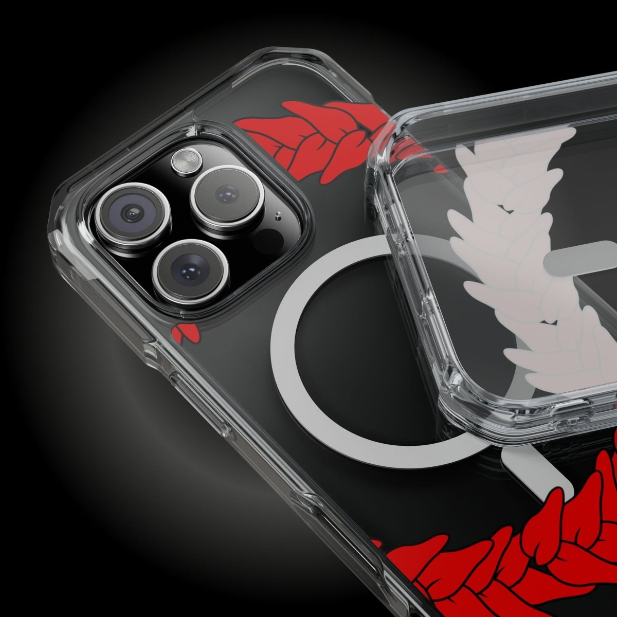 PasifikaOne MagSafe clear case for iPhone 16 featuring Ula Fala design, transparent protective phone cover.