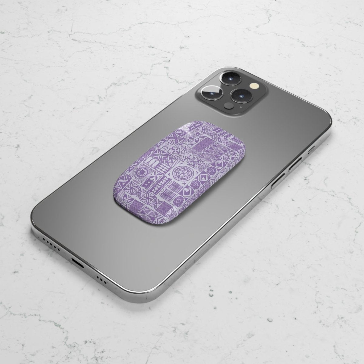 Lavender Elei phone grip stand by WOYC, glossy white finish, perfect for secure handling and stylish device support.
