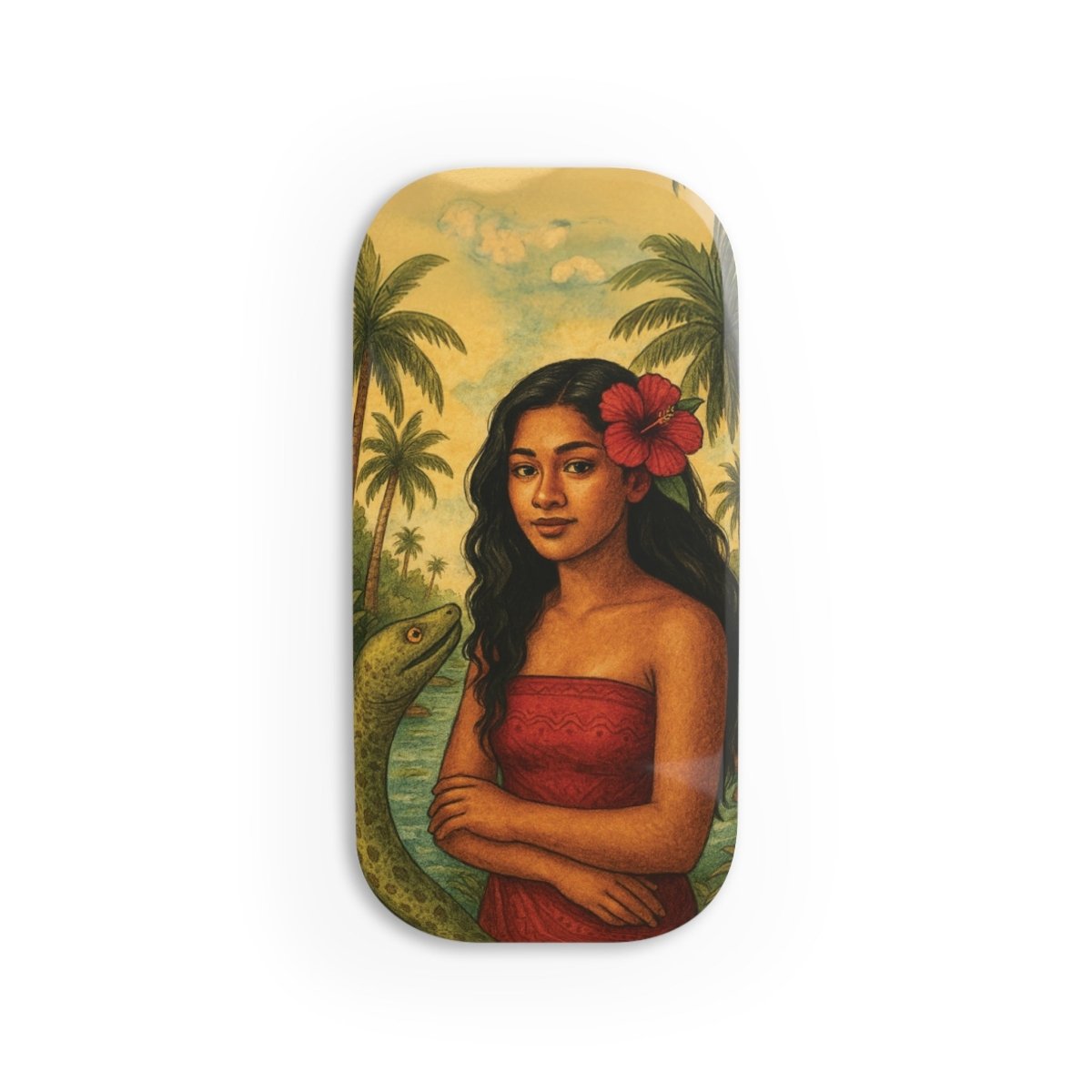 White glossy phone grip stand featuring Sina & The Eel design by WOYC, compatible with AU, NZ, and USA devices.