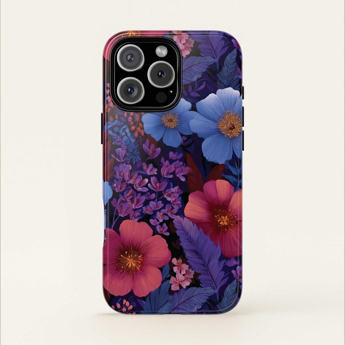 Lavender Tropics iPhone tough phone case for iPhone 17, glossy finish, durable protective cover in vibrant floral design