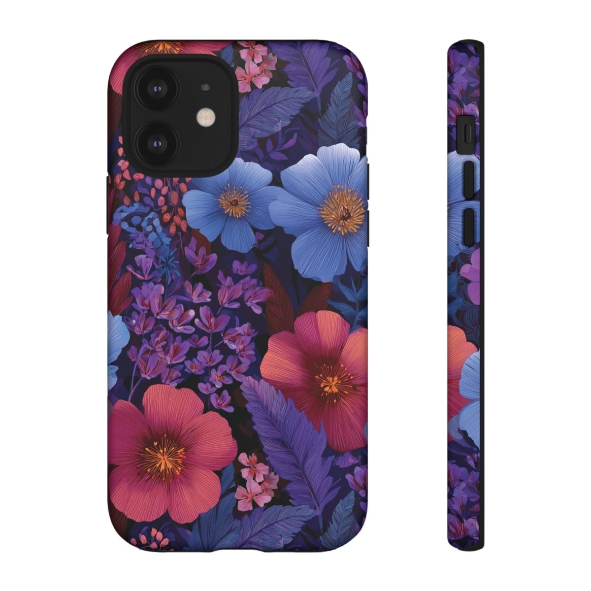 Lavender Tropics tough phone case for iPhone 17, glossy protective cover with vibrant tropical design.
