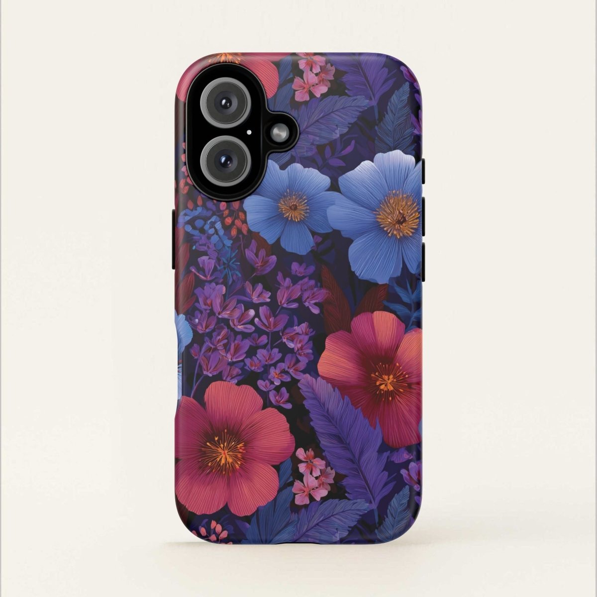 Lavender Tropics iPhone Tough Phone Case by Printify for iPhone 17, glossy, durable protective cover with tropical design.