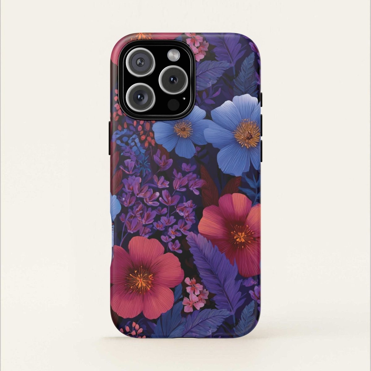 Lavender Tropics iPhone Tough Phone Case by Printify, glossy protective cover for iPhone 17 with vibrant tropical design.