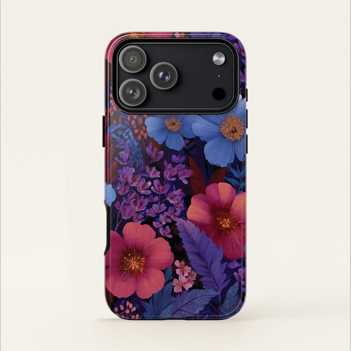 Lavender Tropics tough phone case for iPhone 17 by Printify, glossy finish with vibrant tropical design.